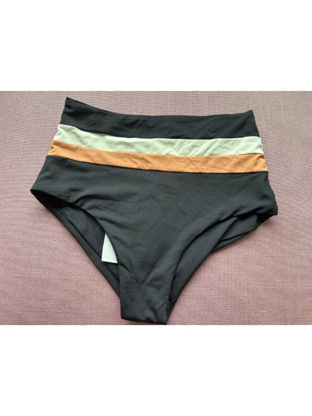 LSPACE Portia Stripe High Waist Bottoms in Black Cream Chestnut New Womens